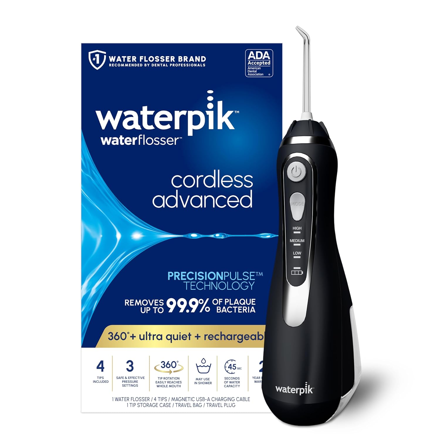 Waterpik Cordless Advanced Water Flosser Brilliant Black